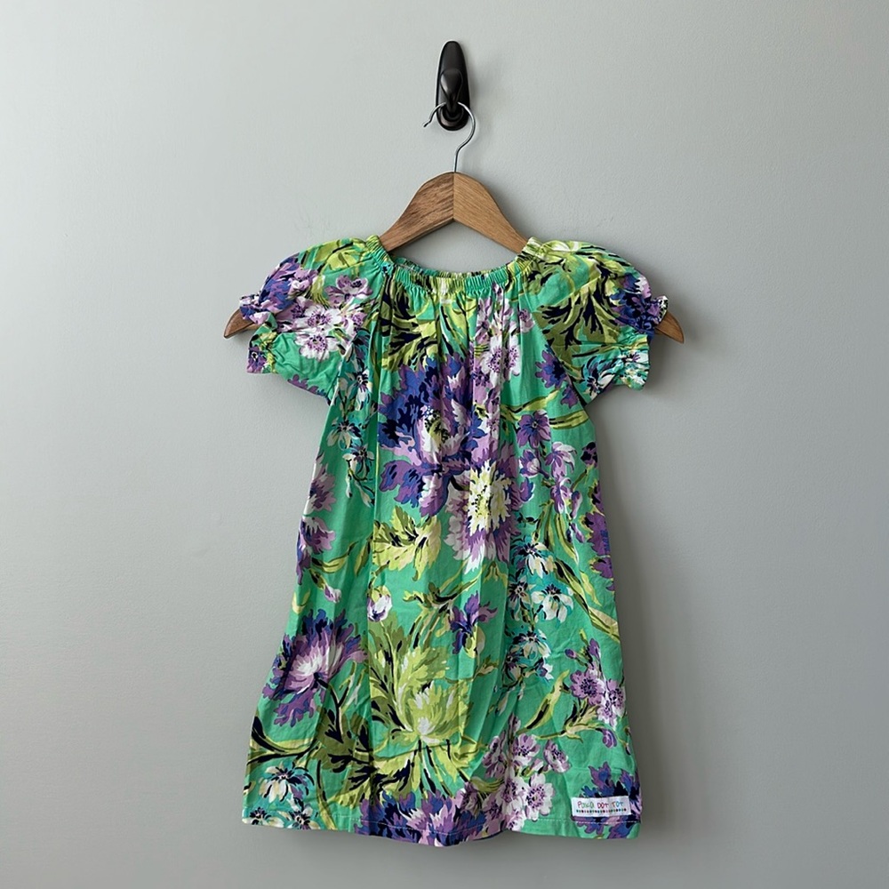 Polka Dot Tot Elastic Neck Floral dress Puff Sleeve 3T